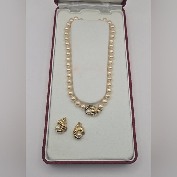 Majorica Pearl Necklace & Earrings Set 925 Vermeil Gold – Box & Papers - Picture 4 of 16